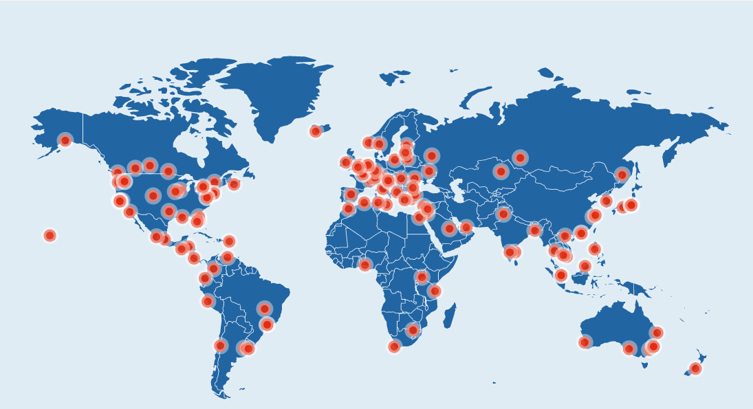 See it in action! Image of World Map with markers showing the location of each visitor